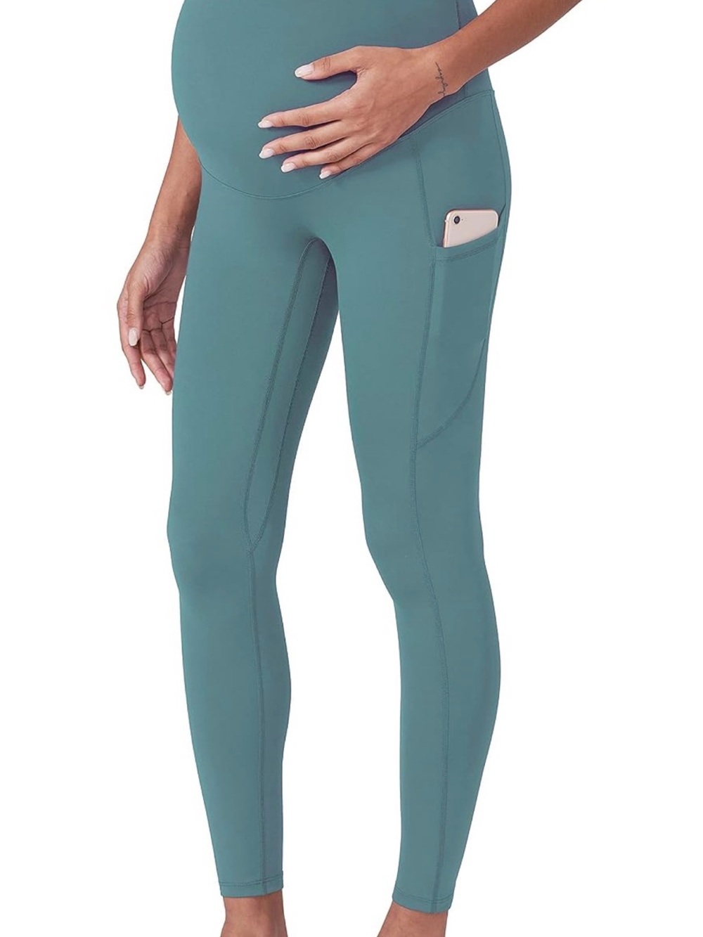 Maternity High-Waist Pocket Leggings - Teal Green - Medium - Posh Divah